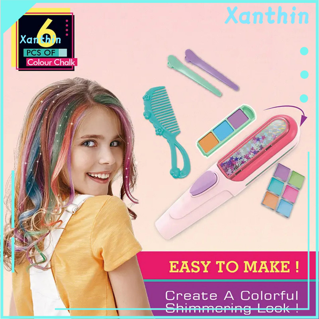 Children Hair Chalk Wand Kids Kit 6 Color Washable Temporary Dye Brush Clips Safe Non-toxic Coloring Styling Tools for G