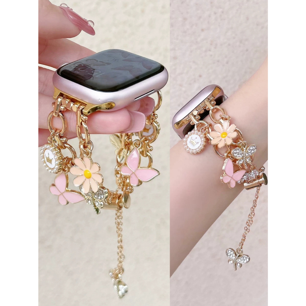 Pulseira Fofa De Flor De Borboleta Para Apple Watch correa Link band Feminina Série 11/10/9/8/7/6/5/4/3/2/1 SE 38mm 40mm