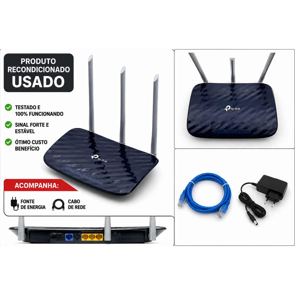 Roteador Wi-Fi Internet TP-Link Wireless Archer C20 AC750 WI-FI DUAL BAND 2.4GHz e 5G Hz - Alta Velocidade Estabilidade