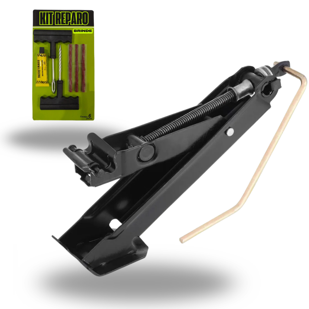 Macaco Joelho Portátil + Kit Reparo Pneu Incluso – Oferta Completa