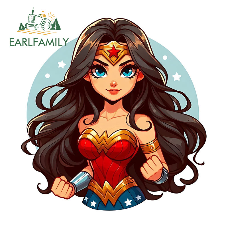 EARLFAMILY Mulher Maravilha DC Adesivo De Carro Personalidade Dos Desenhos Animados Capacete Da Motocicleta Portátil Vin