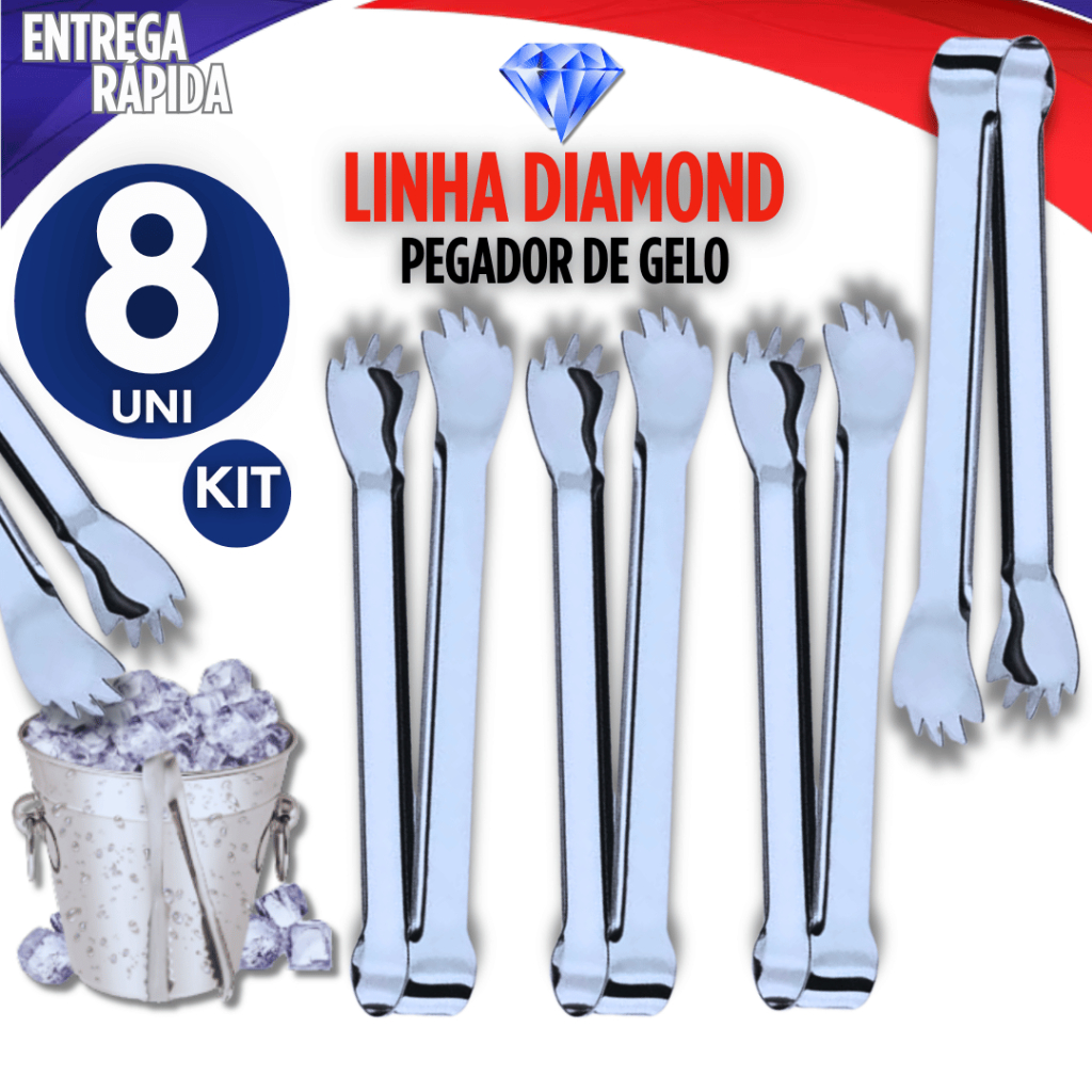 Combo 8 Pegador De Gelo Linha inox 18,5cm Frutas Alimentos Inox Bar Drinks petiscos