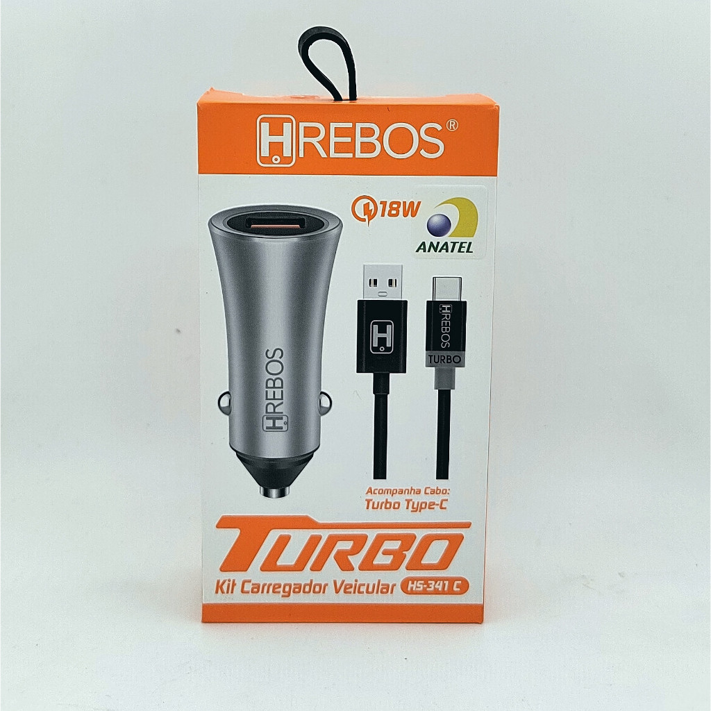 Kit Carregador Veicular 18W + Cabo Tipo-C | 2 USB | Fast Charge | HS-396 C