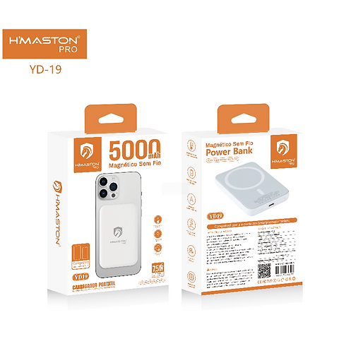 Carregador portátil Power Bank 5000mAh magnético sem fio H´maston YD19 Original