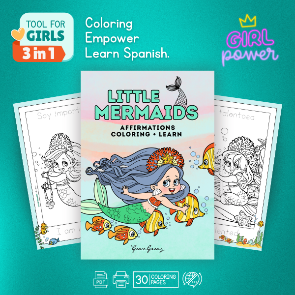 LITTLE MERMAIDS / 3-in-1: Affirmations Coloring + Learn