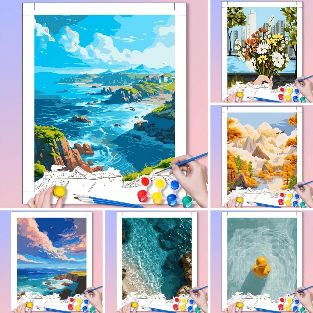 ACANDLY DIY Paint by Number Kit 40x50cm Com Moldura-Mountain Cable Car & Snow Peaks Design , Arte Artesanal Para Hobby E