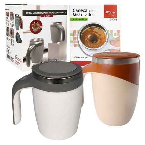 Caneca mixer automática elétrica inox Wincy 380ml com tampa plástico ABS