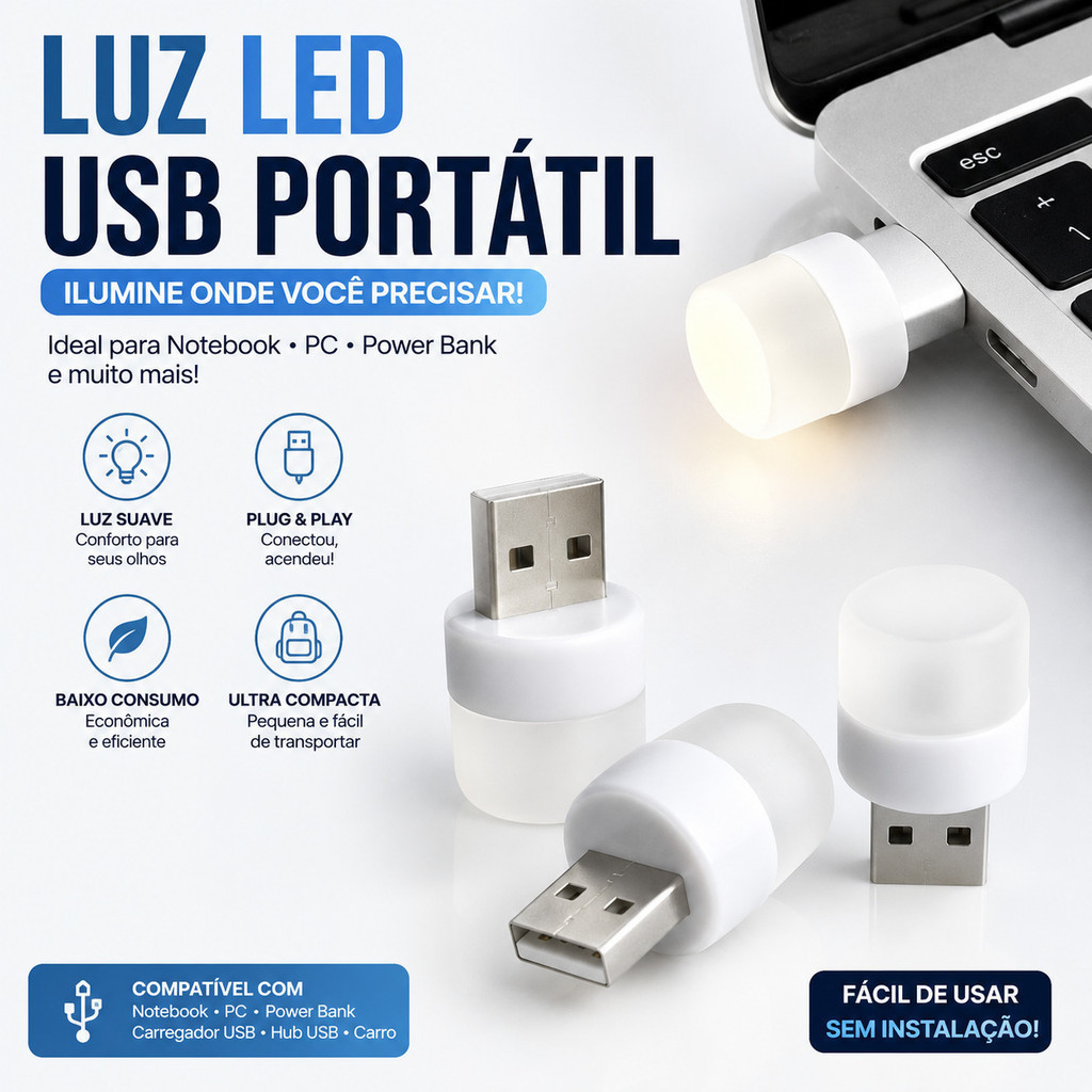 Mini Luz USB LED para Notebook PC Power Bank Iluminação Portátil Leitura