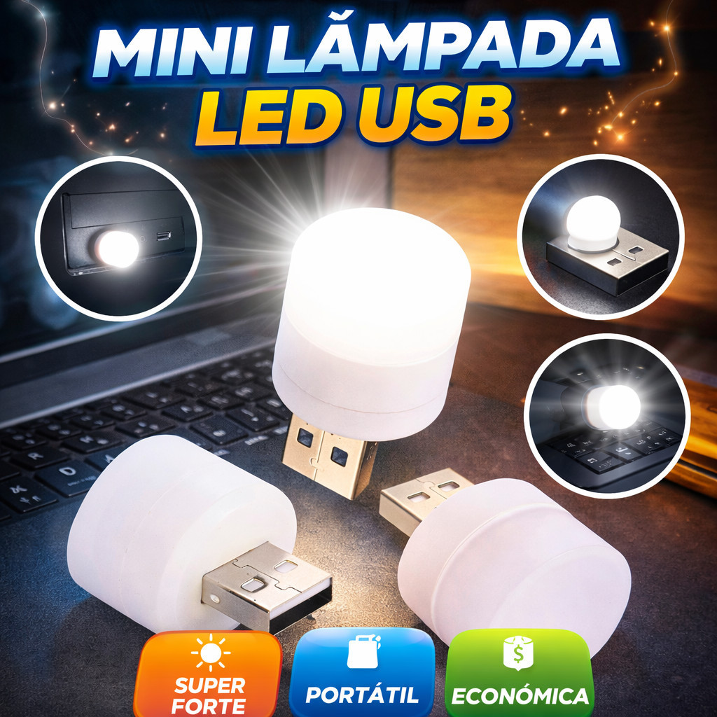 Mini Lâmpada LED USB Portátil Iluminação para Notebook e Power Bank
