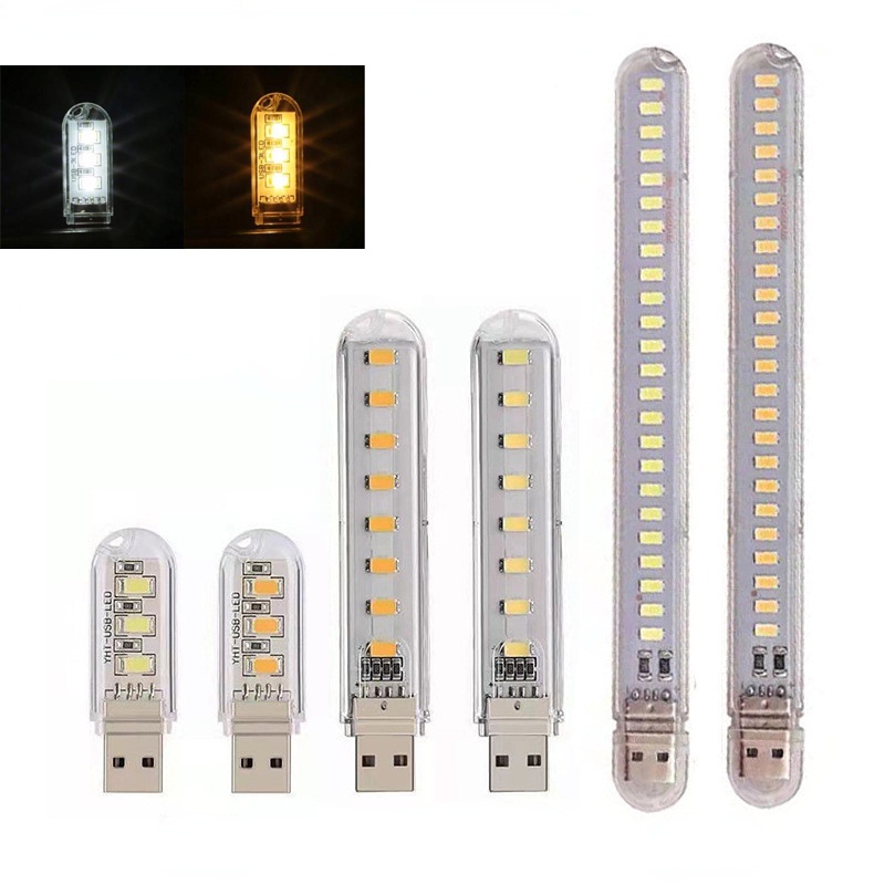 Lâmpada Noturna Super Brilhante 3/8/24 LED USB Luz Portátil De Mesa De Leitura Para Camping Power Bank Notebook