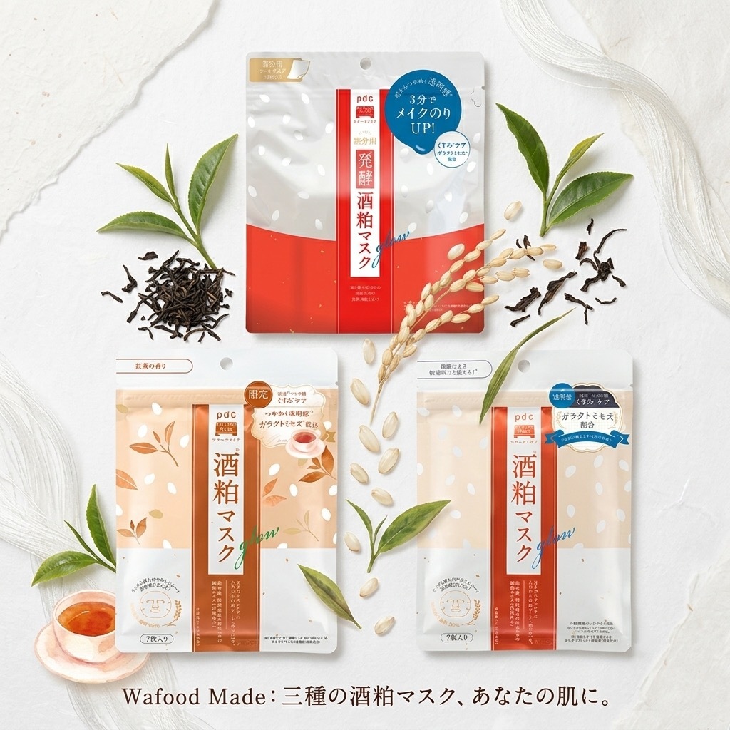 PDC Wafood Made Sake Kasu Lees Sheet Mask Glow | 3 Types Brightening Dullness Care Hydrating Japanese Beauty from Japan