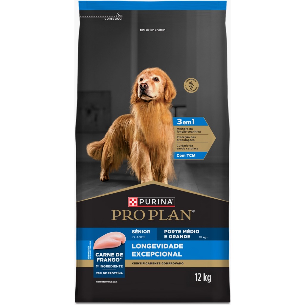 Pro Plan Longevidade Excepcional Cão Sênior 7+ Médio E Grande Frango - 12kg