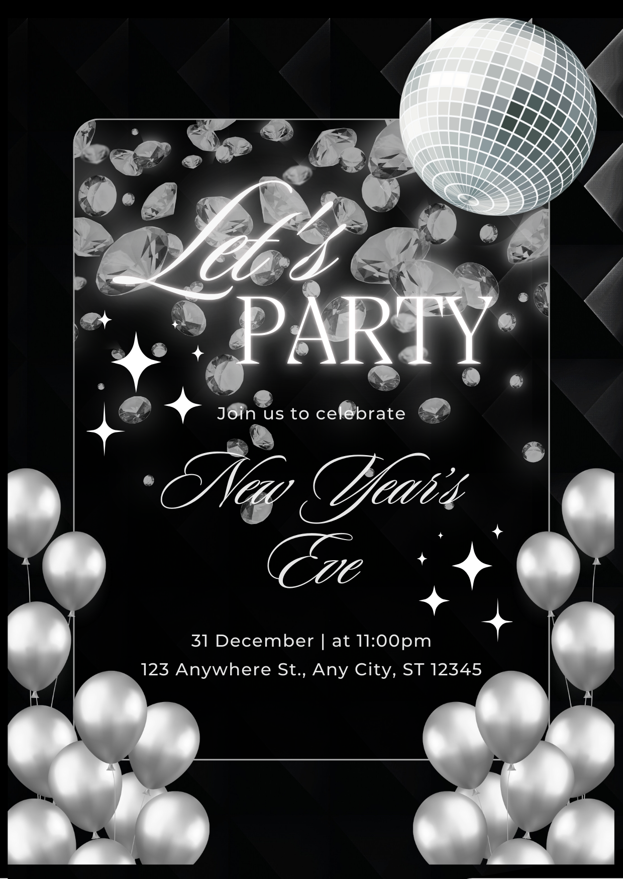 Premium NYE Template: Diamond Drop Edition (Editable in Canva)