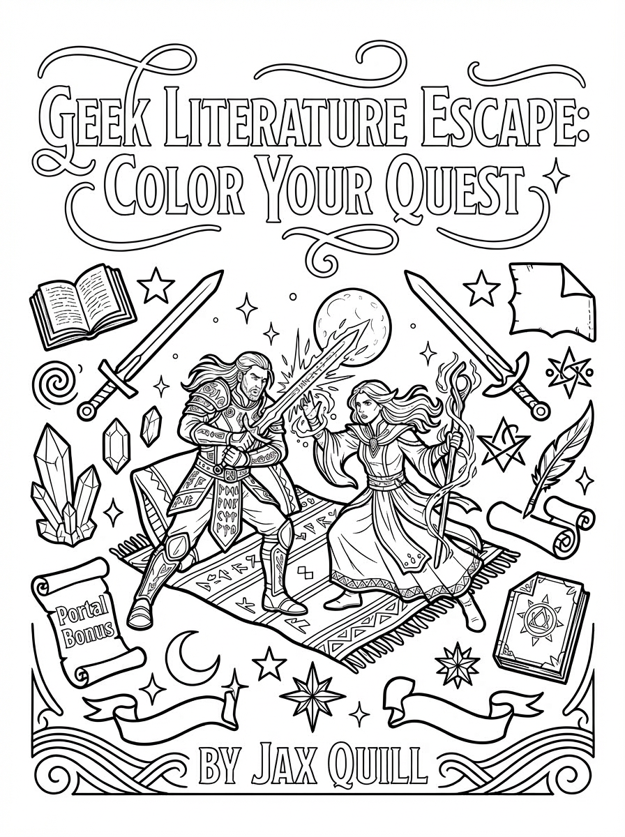 Geek Fantasy Worlds: 64-Page Coloring Book + 71-Page Bonus Edition Bundle