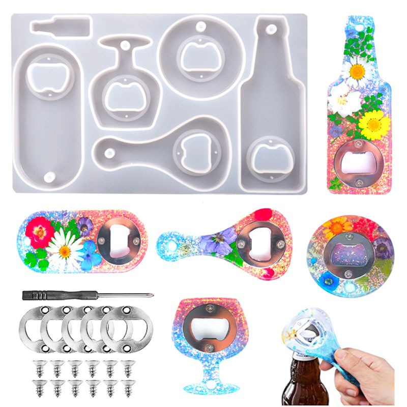 resin mold，Bottle Opener，Silicone beer bottle opener，With stainless steel fittings，for DIY Keychain，AR CJFY