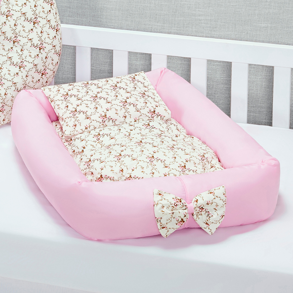 Ninho Redutor Doce De Bebe Para Bebe Floral com Laço Rosa 4 Peças