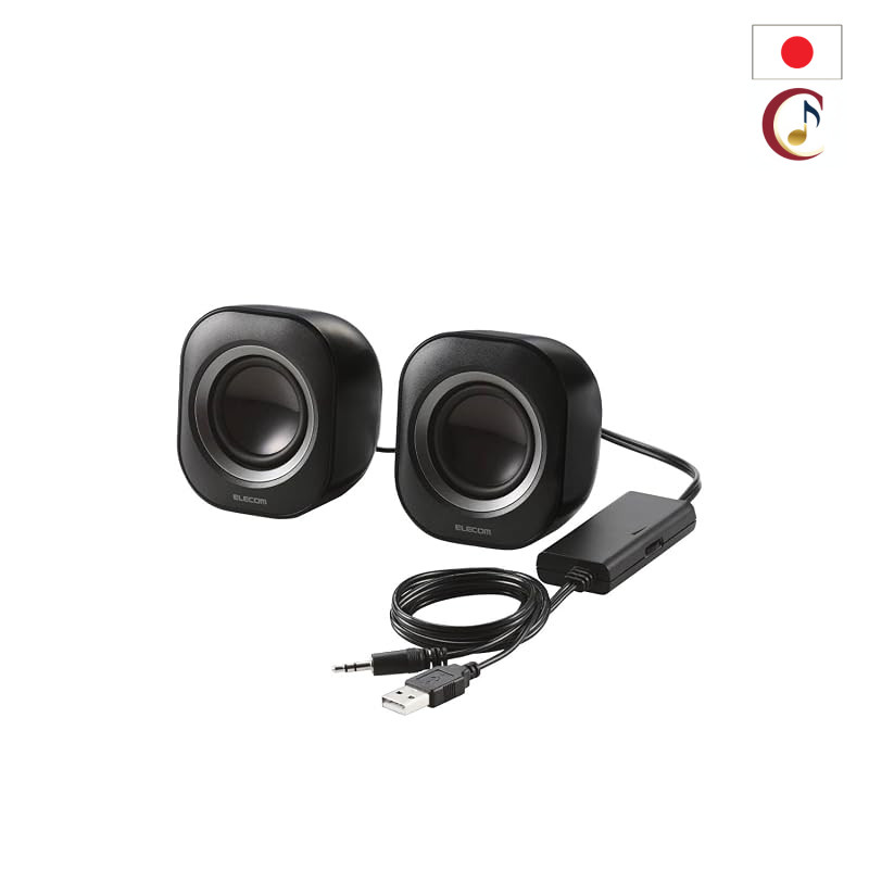 ELECOM Compact USB-Powered 4W Stereo Speakers, 3.5 mm Audio Plug, Black (MS-P08U2BK)/From Japan /100% Authentic Guarante