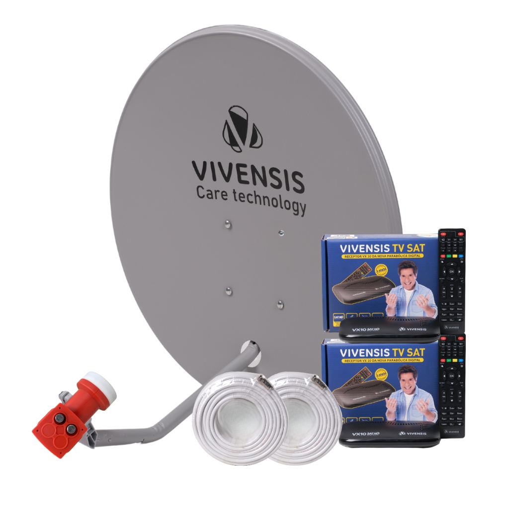 Kit 2 Receptor Digital HD TV Vx10 Sat Conversor Regional Vivensis + Ku Lnbf Universal Banda Duplo