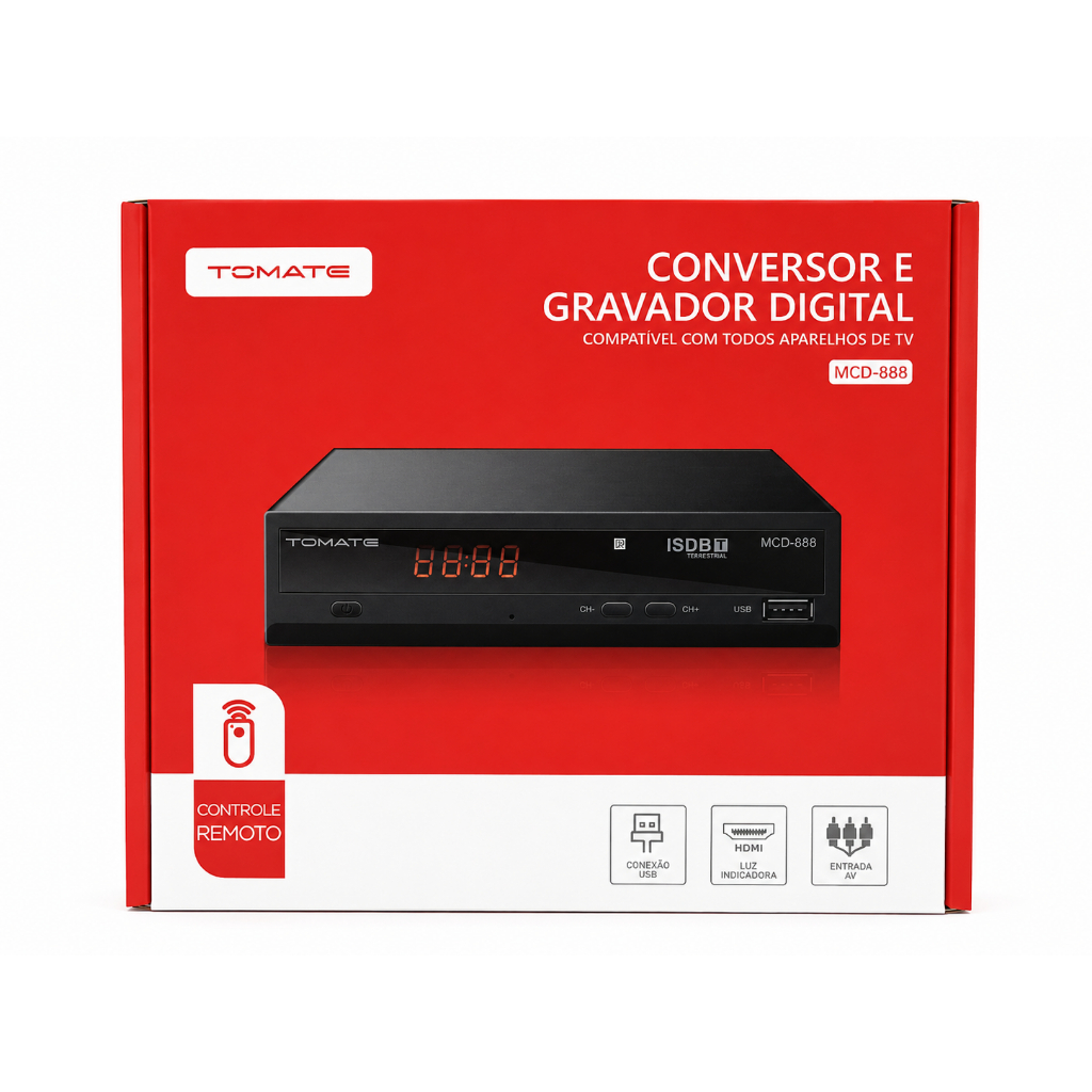 Conversor e Gravador De Tv Digital TOMATE LCD LED Tubo Full HD