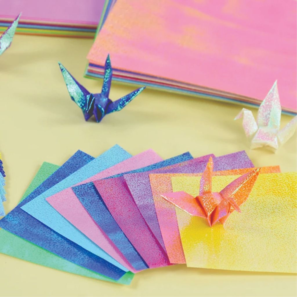 Papel Origami 15x15cm Perolizada Iridescente Face única Rainbow  (12fls)