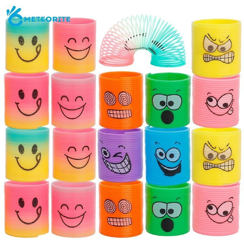 12PCS Rainbow Magic Springs Circle Toys-Smiley Funny Face Stacking Circles-Festa De Aniversário Infantil Lembranças Prêm