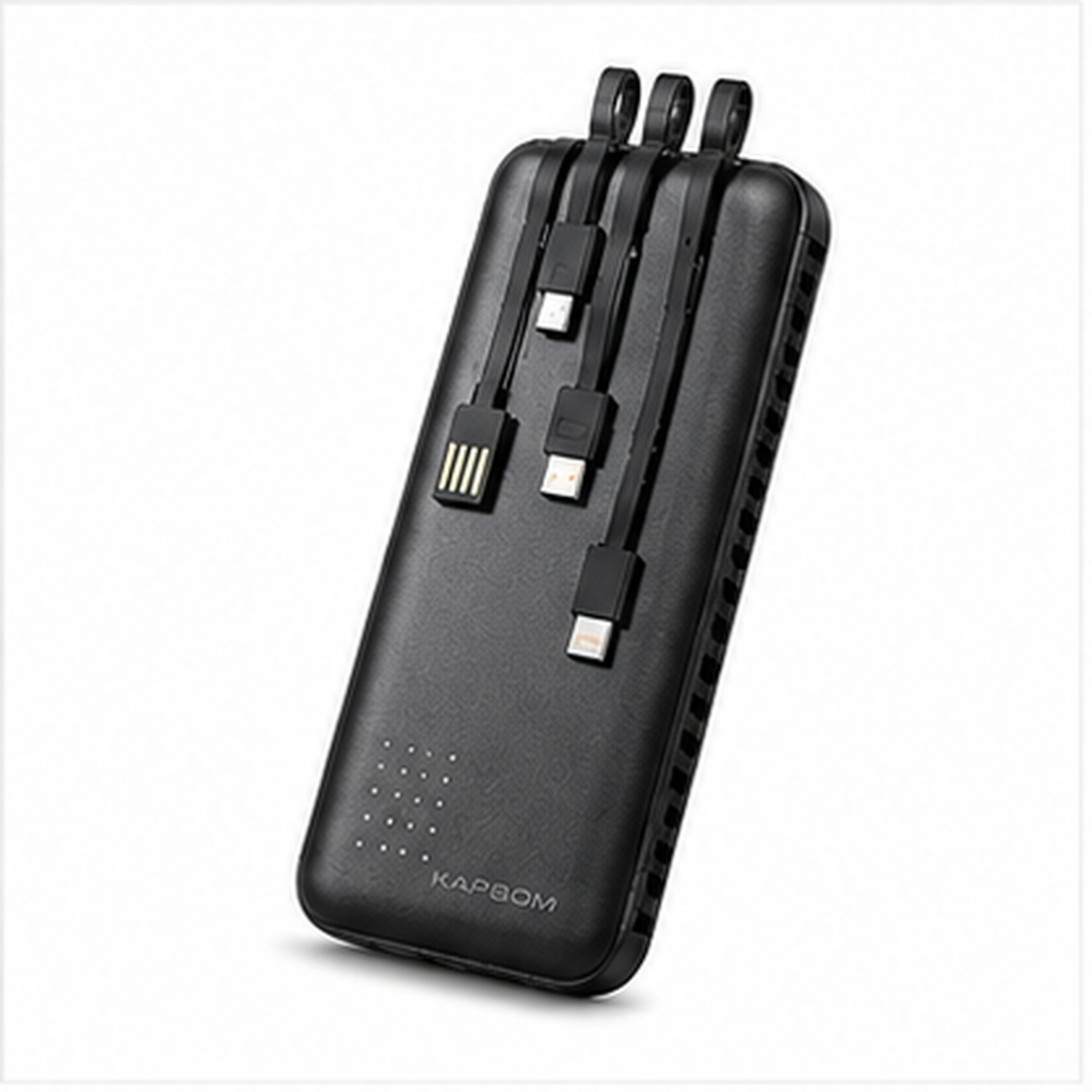 Power Bank 10000mAh Carregador Portátil com 4 Cabos Integrados USB-C Lightning Micro USB Kapbom Carregamento Rápido 10W