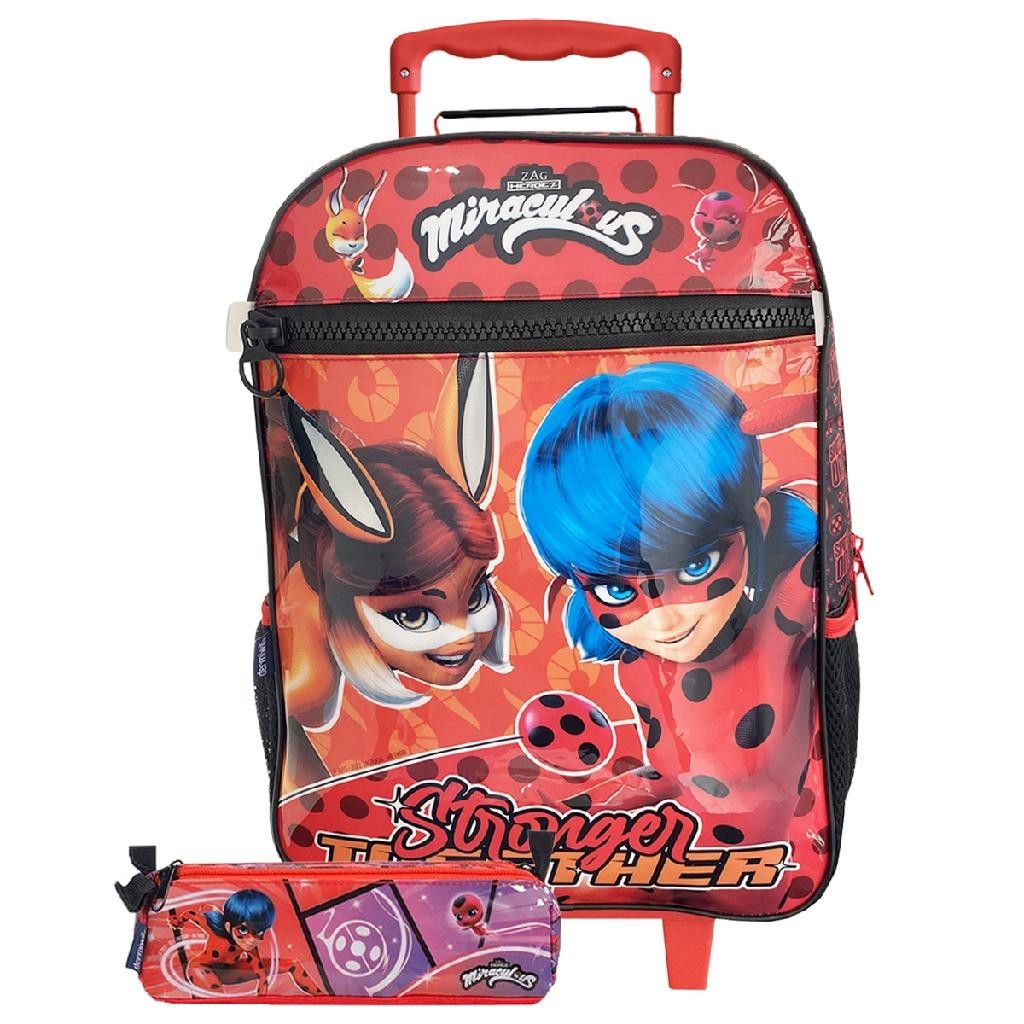 Kit Mochila Escolar Com Rodas E Estojo Miraculous Ladybug