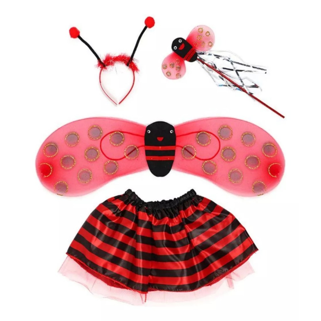 Kit Infantil Menina Lady Bug Joaninha Asa Tiara Varinha