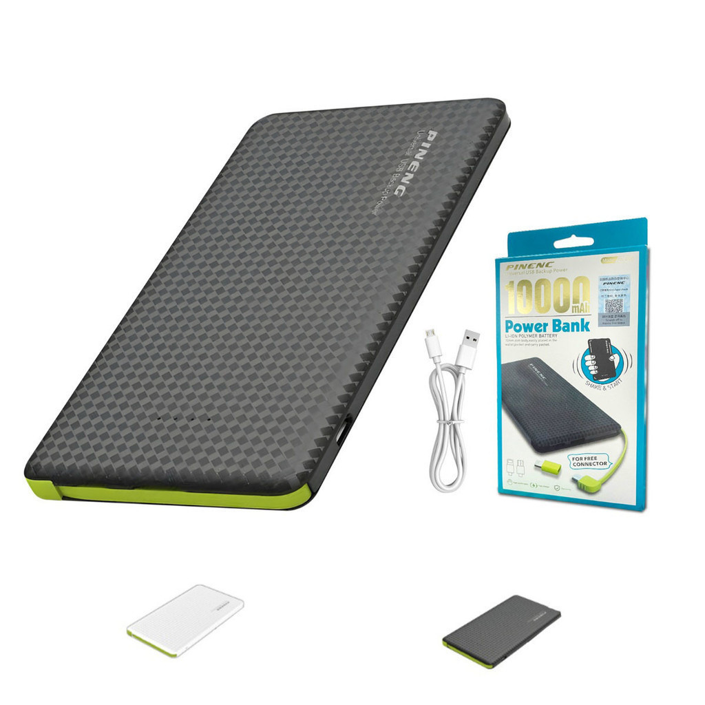 PINENG Power Bank 10000mAh Ultra Fino com Cabos Integrados Tipo-C e Lightning