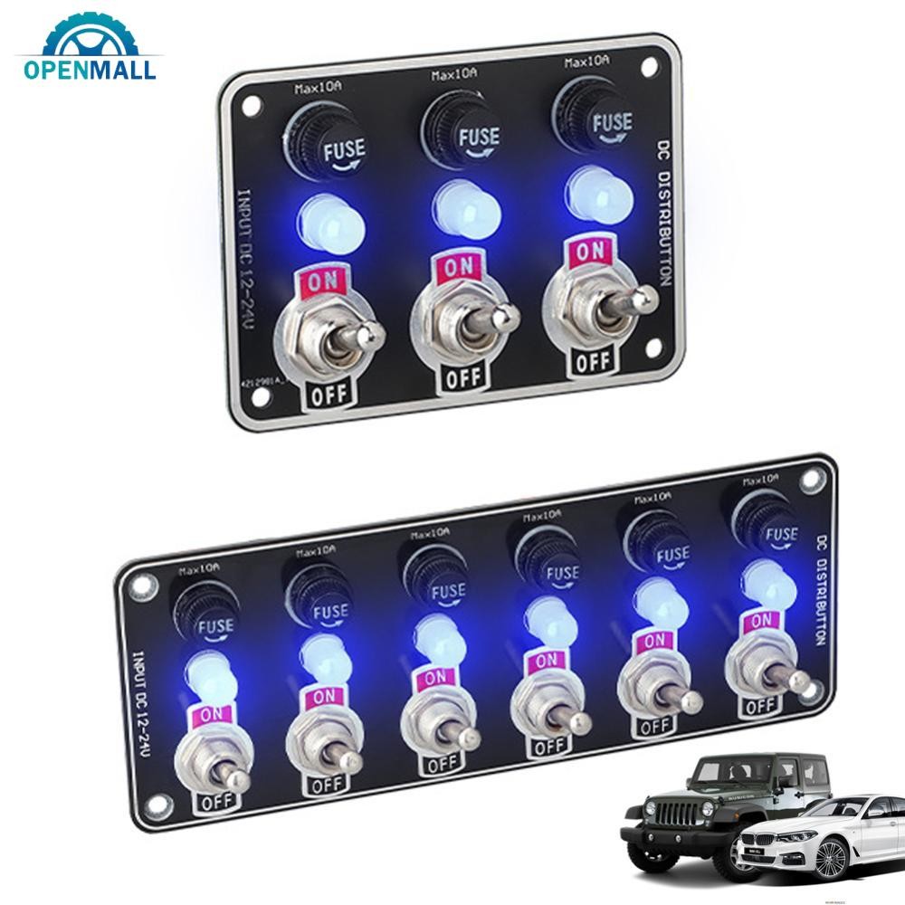 OPENMALL Carro 3/6 Gang Rocker Switches Painel 12V/24V Suporte De Fusível Substituível Com Luz Para Barco De Acampamento