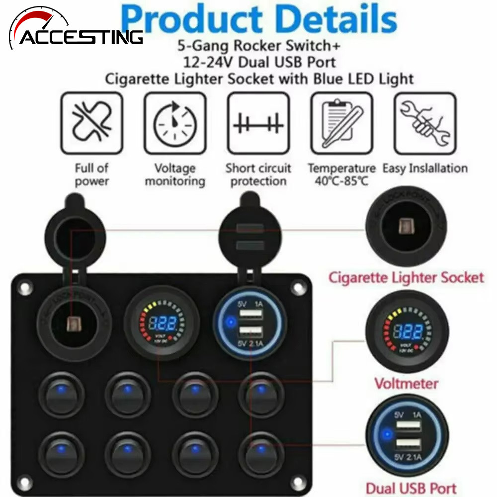 8 Gang 12V Botão Rocker Interruptor Painel De Controle Usb Para Carro Caminhão Barco Marinho RV ATV UTV Campista Caravan