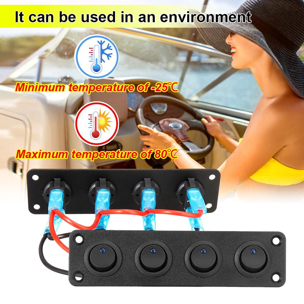 12V À Prova Dwaterproof Água 1-4 Gang Redondo Traço Rocker Interruptor Painel Azul LED Peças Interiores Para RV Iate Mar