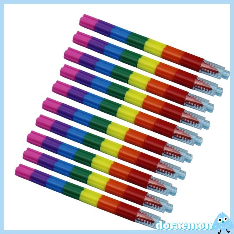 Clear Cap Crayon Pen Set 10 Pack Multicoloridos Empilháveis 7 Segmentos Cores E Corpo Anti-Rolo