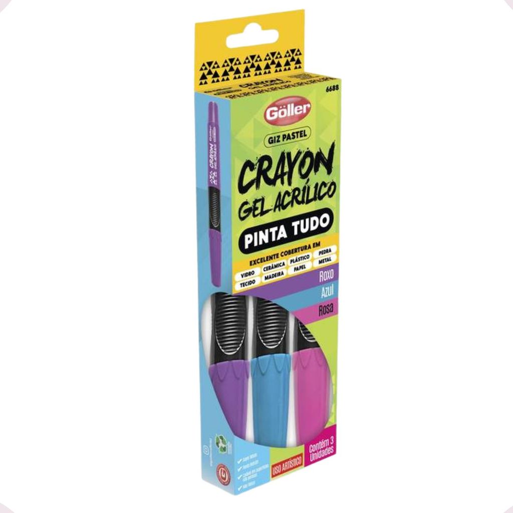 Caneta Marcador Crayon gel pinta tudo Caneca vidro metal ceramica 3pçs