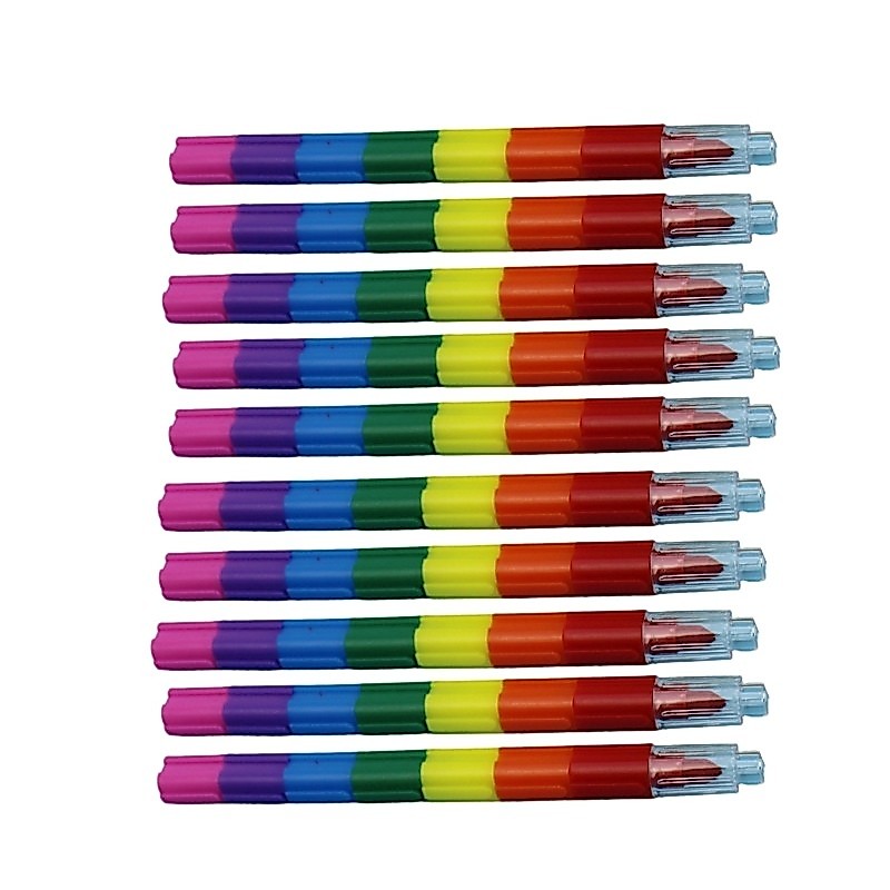 blg Coloring Practice Crayon Pen 10 Pack 7 Cores Empilháveis Lápis Multicoloridos Barris Anti-Rolo Segmentados E Cle
