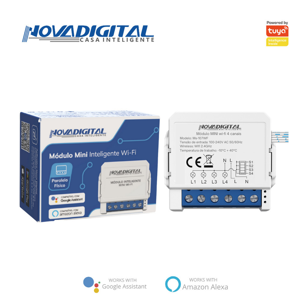 Interruptor Wi-fi Mini 4 Canais Nova Digital Ms104b Tuya