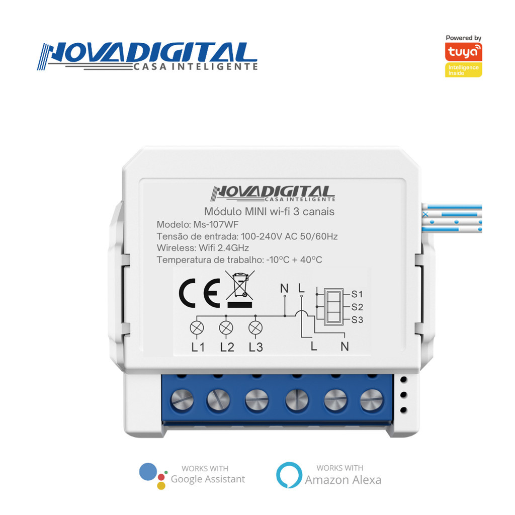 Interruptor Wi-fi Mini 3 Canais Nova Digital Ms104b Tuya