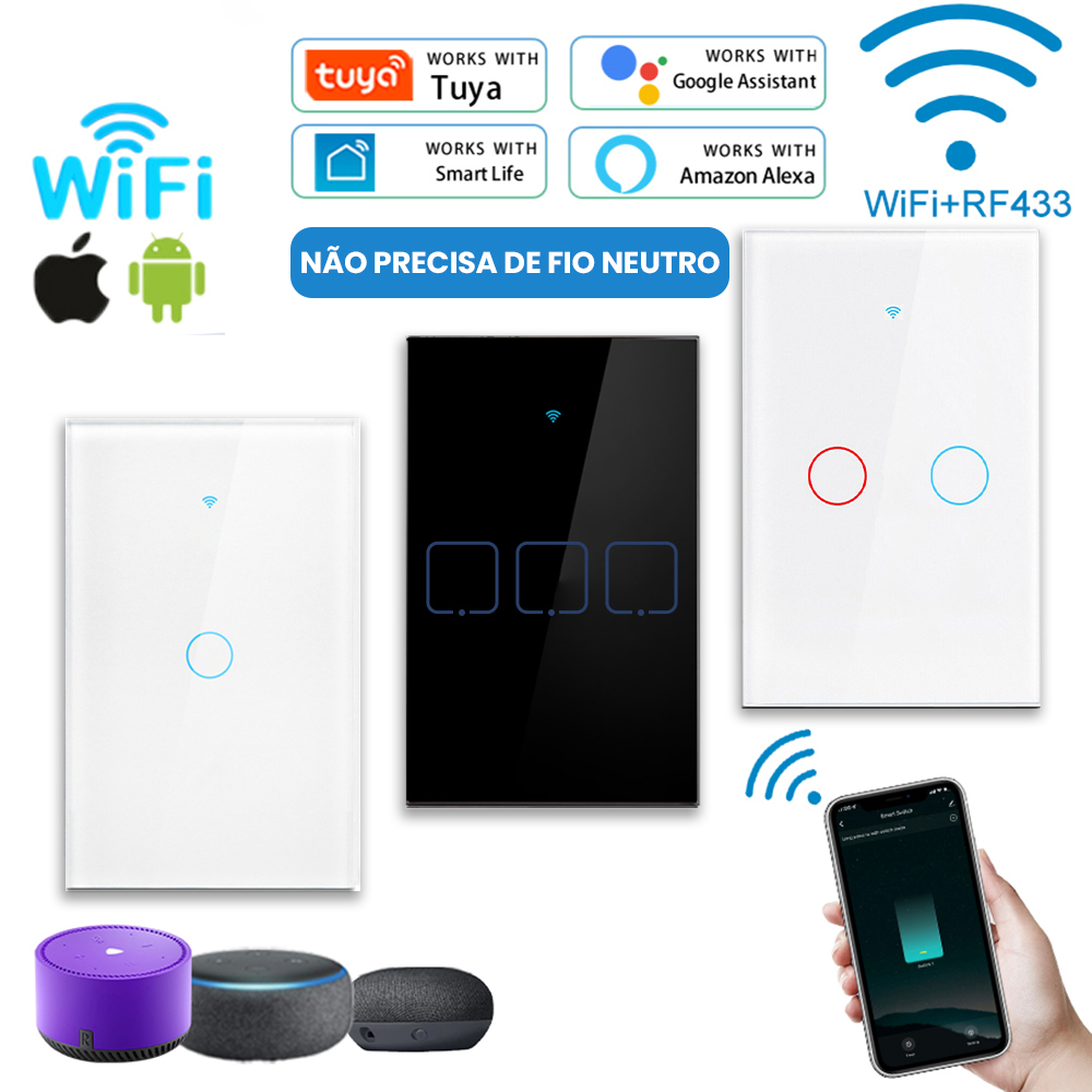 Interruptor Inteligente Compatível com Alexa e Google Home Touch WiFi Digital Automação Residencial