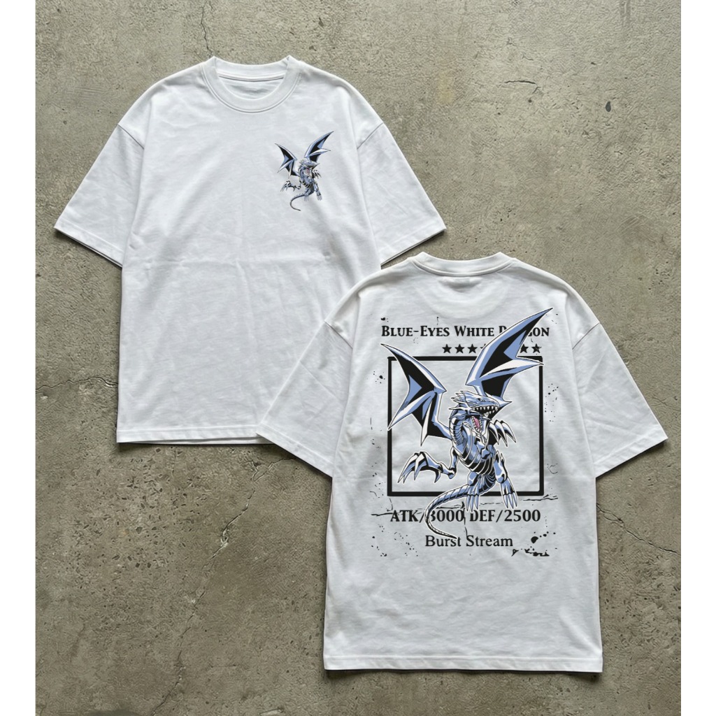 Camiseta Oversized Blue-Eyes White Dragon Anime Estampa Yu-Gi-Oh Dragão Branco Kaiba Unissex Algodão