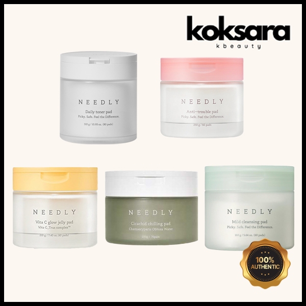 needly Daily toner pad, Anti-trouble pad, Vita C glow jelly, Cicachid chilling pad, Mild cleaning
