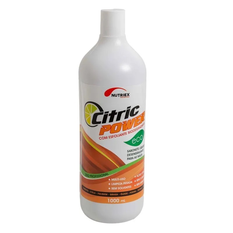 SABONETE LIQUIDO DESENGRAXANTE ESFOLIANTE CITRIC POWER ECO 1 LITRO - NUTRIEX BJ DISTRIBUIÇÃO - Limpeza pesada, remove graxa, limpa tudo, oficinas, indústria, construção, etc.