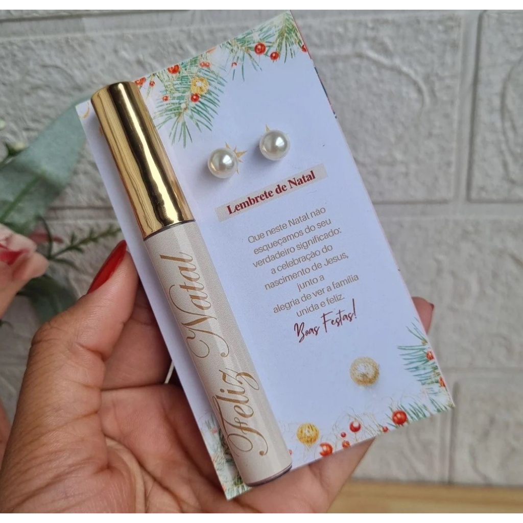 Lip Gloss Labial + Brinco Personalizado Natal