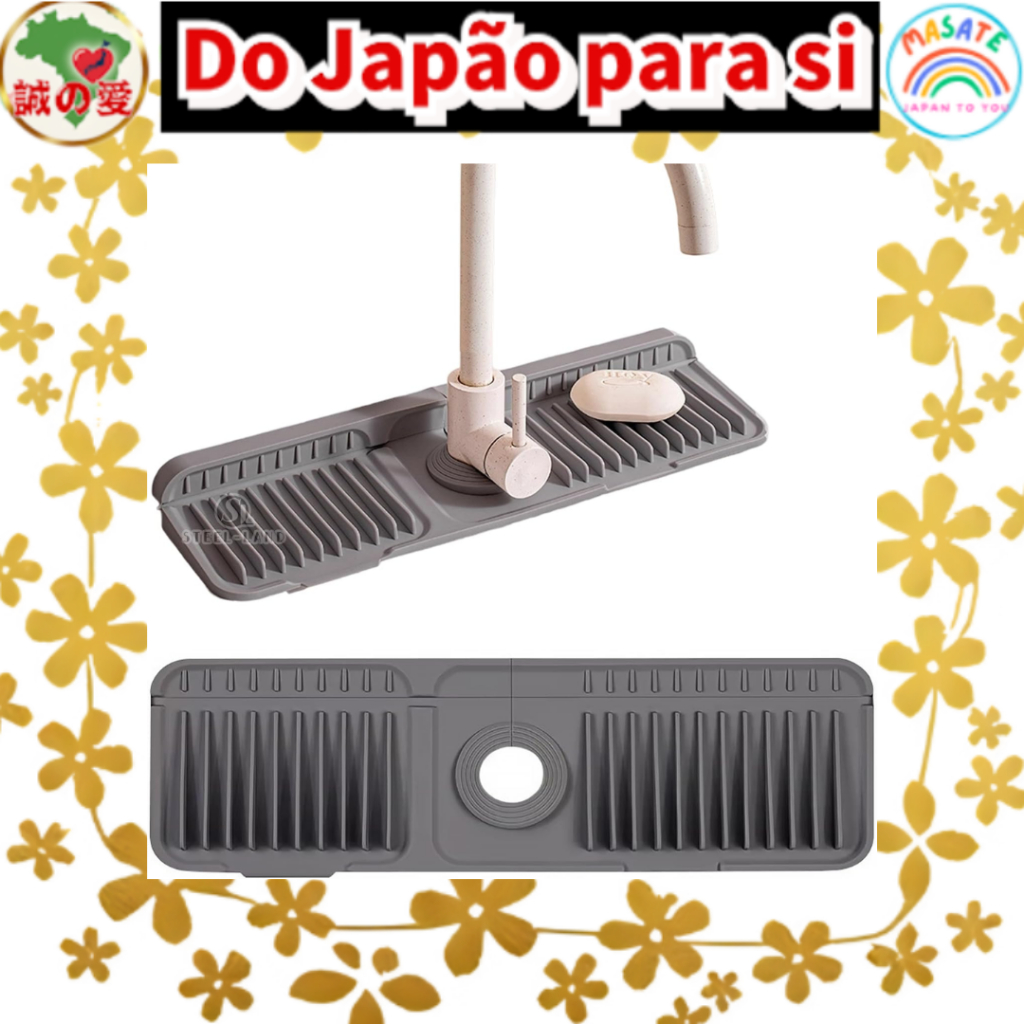 STEEL LAND Silicone Faucet Drip Catcher Mat 45x14cm Sink Splash Guard Grey 【Do Japão para você】