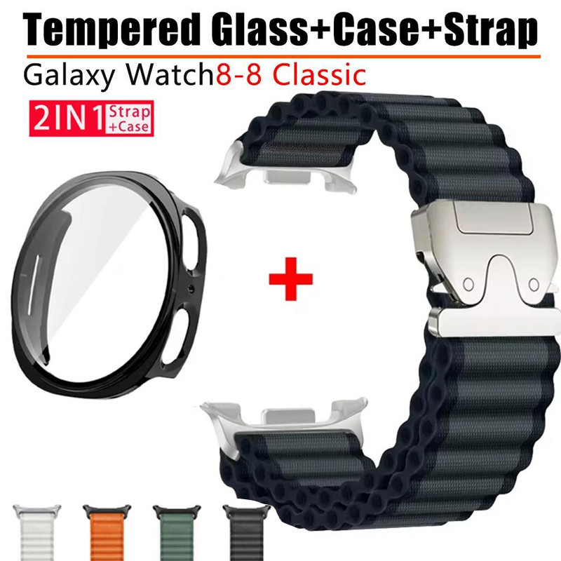 Capa De Vidro Temperado 2 Em 1 + Pulseira De Nylon Para Samsung Galaxy Watch8 44mm 40mm Sports Trail Band watch 8 Classi