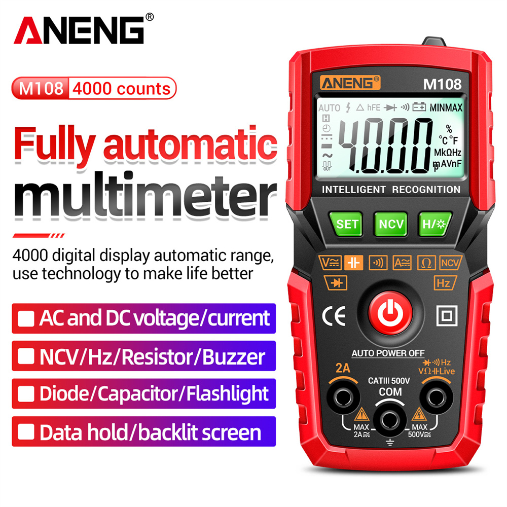 ANENG Mini Multímetro Digital 4000 Contagens Auto Alcance AC DC NCV Testador Com Lanterna Luz de Fundo