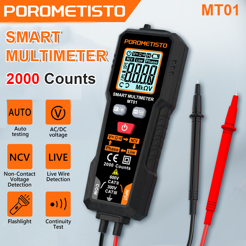 Medidor de Tensão Digital Multímetro MT01 2000 Contagens 600V AC DC Auto Alcance NCV Resistência do Medidor de Sequência