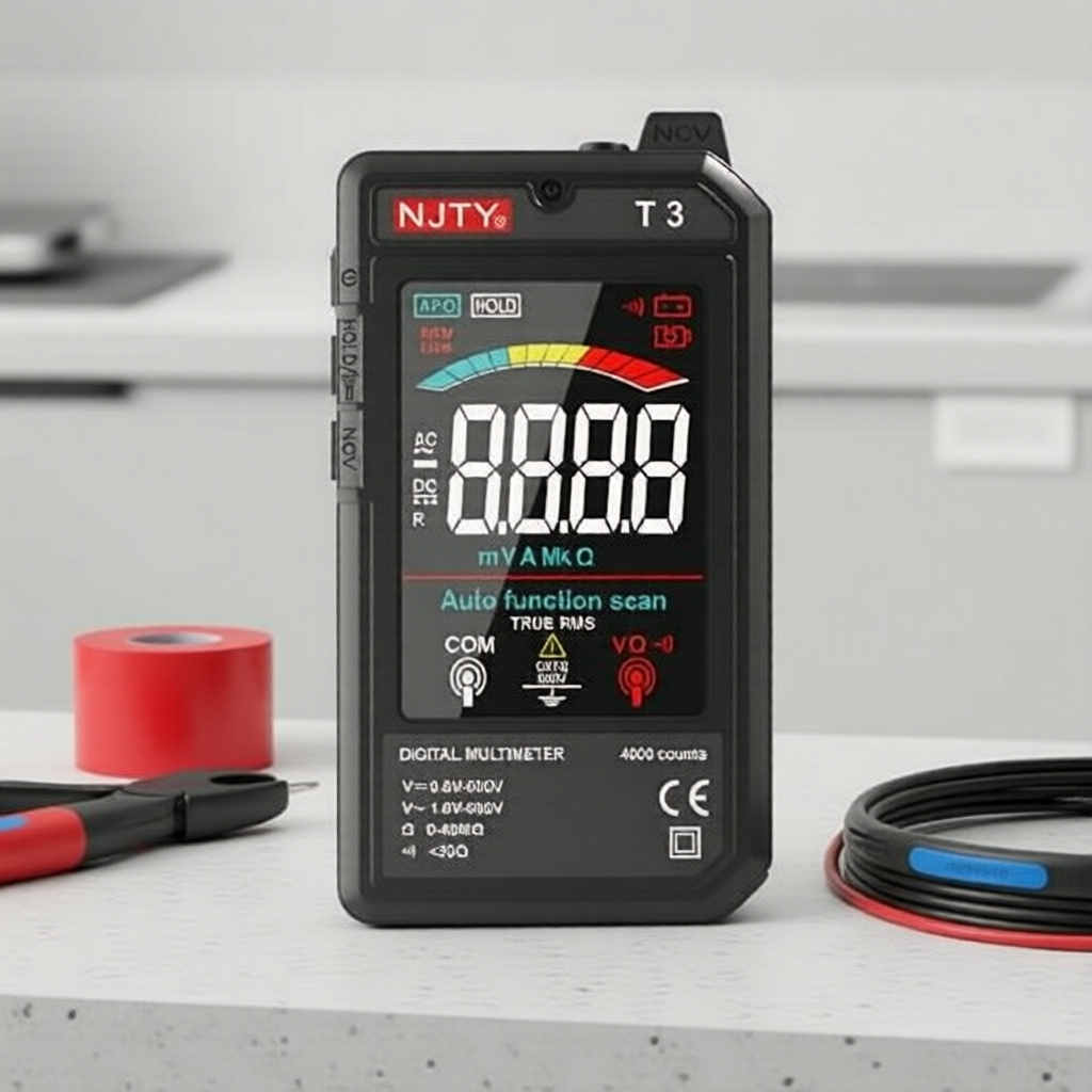 NJTY T3 Multímetro Digital Inteligente, 4000 Contagens, Auto-Faixa, Testador de Tensão/Resistência com NCV, Preto, 1