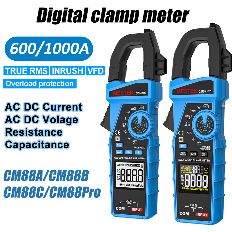 Alicate Amperímetro Digital, 1000 A AC/DC com True RMS e Mandíbula de 30 mm, Multímetro Auto-Alcance com Funções