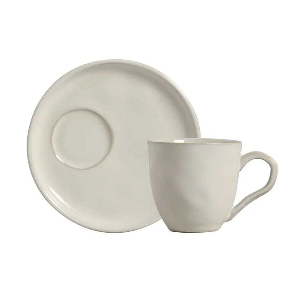 Conjunto Kit 6 Xícaras de Chá e Café 170ml Com Pires Descentralizado Stoneware Cerâmica Bio Glam Porto Brasil