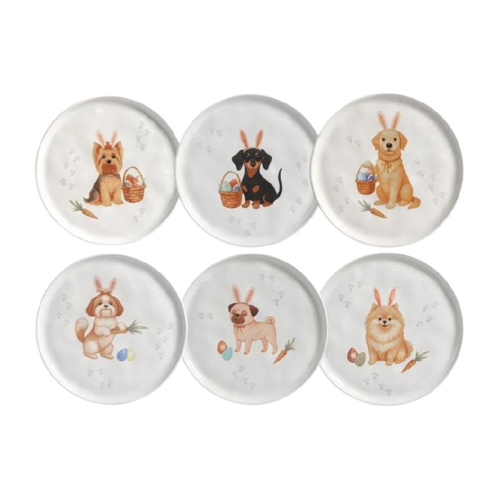 Pratos Sobremesa 21cm Páscoa Doguinhos Porto Brasil Stoneware 21,5cm Presente Dog Lover Pai de Pet